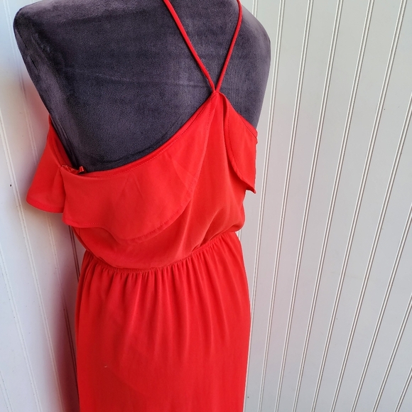 Monteau Fit & Flare Dress Women's Red Ruffled Spaghetti Straps Halter Neck Sz S - Picture 7 of 13